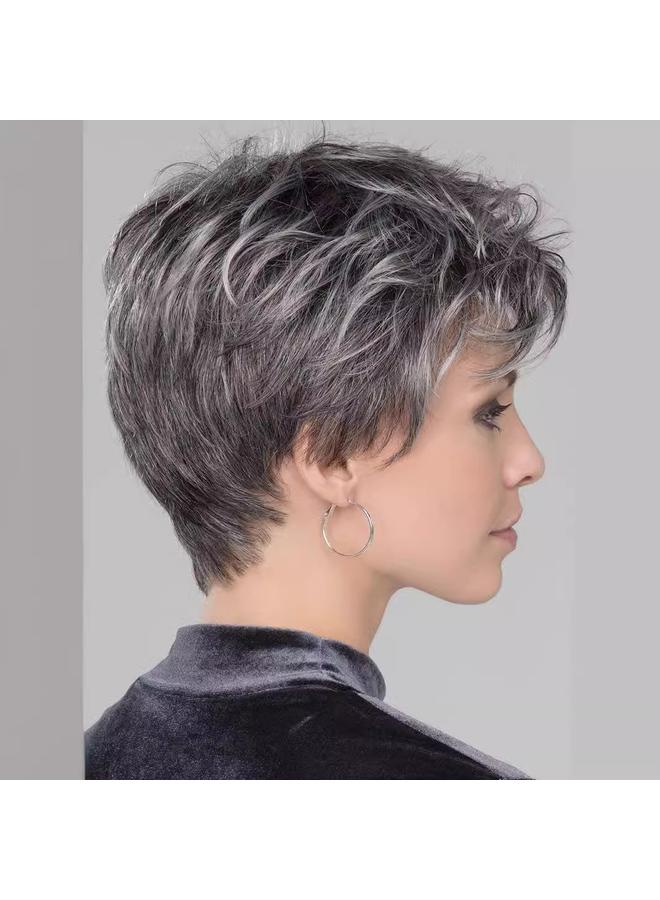 Bluejw New Wig Pixiewig European And American Wig Women's Short Hair Grey White Full Top Wig Partial Fiber Head Cover - Image 3