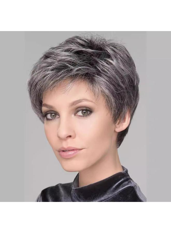 Bluejw New Wig Pixiewig European And American Wig Women's Short Hair Grey White Full Top Wig Partial Fiber Head Cover - Image 2