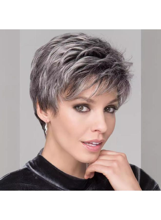 Bluejw New Wig Pixiewig European And American Wig Women's Short Hair Grey White Full Top Wig Partial Fiber Head Cover - Image 4