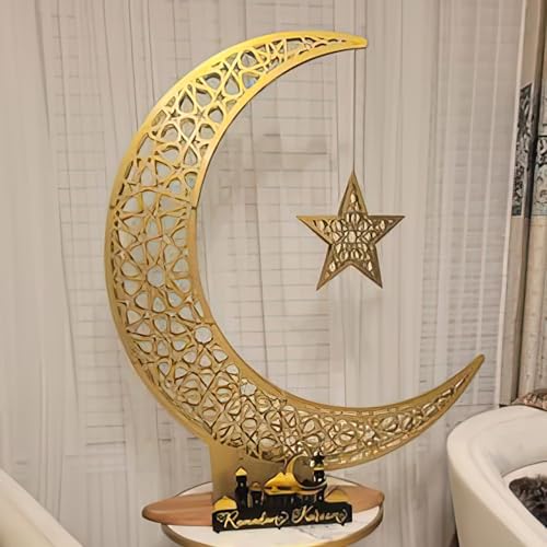 iwa concept Metal Crescent Islamic Decor Moon and Star Ramadan Art Islamic Table Top Decoration Gift for Muslims in Ramadan Eid 67 x 57 cm 264 x 225 inches Medium - Image 1