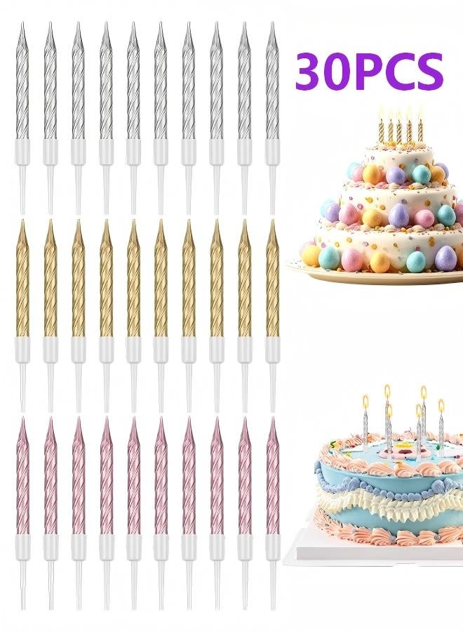 30 PCS Candles Spiral, Candle For Cake, Cupcake, Birthday, Party, Wedding Celebration, Metallic Cake Cupcake Short Thin Birthday Candles With Holders - Image 1