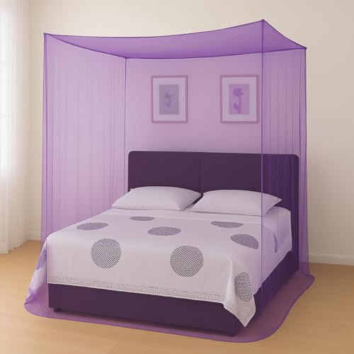 Divayanshi Foldable Polycotton Mosquito Net (Machhardani) for King Size Bed (Purple, 8x8 ft) | Strong, Breathable & Lightweight | Easy to Use, Durable & Portable | Full Protection for Home & Travel - Image 1