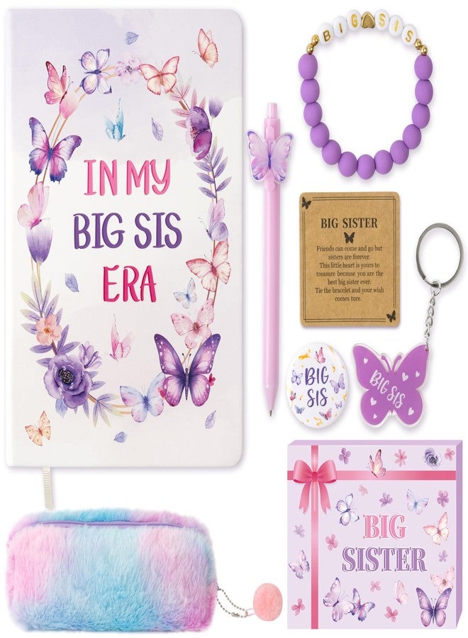 CY2SIDE Big Sister Gifts for Girls, 7PCS In My Big Sis Era Announcement Set Include Butterfly Notebook Pen Plush Pouch Keychain and Greeting Card, Charm Birthday Gifts for New Sibling Arrival Age 2-8 - Image 1