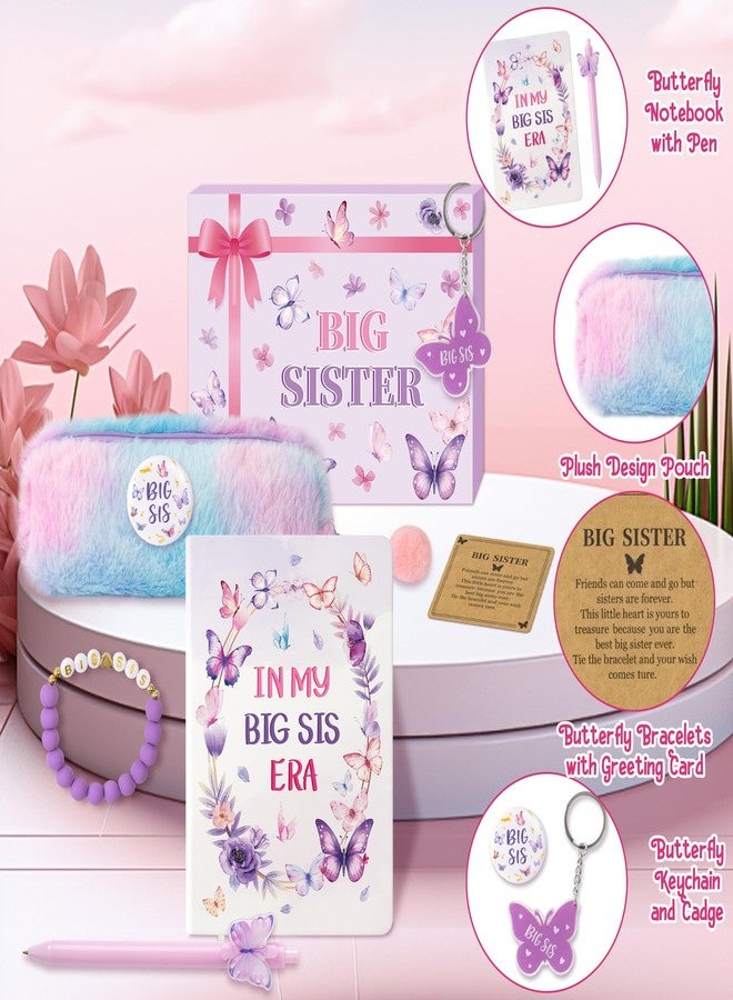 CY2SIDE Big Sister Gifts for Girls, 7PCS In My Big Sis Era Announcement Set Include Butterfly Notebook Pen Plush Pouch Keychain and Greeting Card, Charm Birthday Gifts for New Sibling Arrival Age 2-8 - Image 3