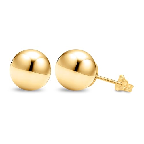 Kezef 14K Gold Filled Ball Stud Earrings for Women - Thick 14K Gold Layer, Hypoallergenic for Sensitive Ears, Round Studs | 9mm - Image 1
