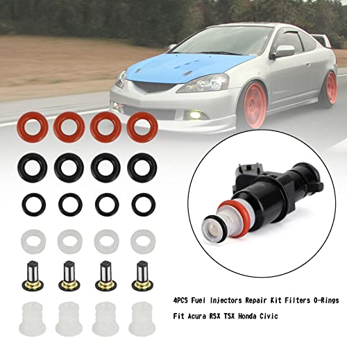Frezon مجموعة إصلاح فلاتر حقن الوقود 4 قطع من فريزون مع حلقات O تناسب أكورا RSX 2005-2007، TSX 2004-2008، هوندا سيفيك 2006-2011، CR-V 2005-2011، أكورد 2003-2007، إليمنت 2003-2011 - Image 2
