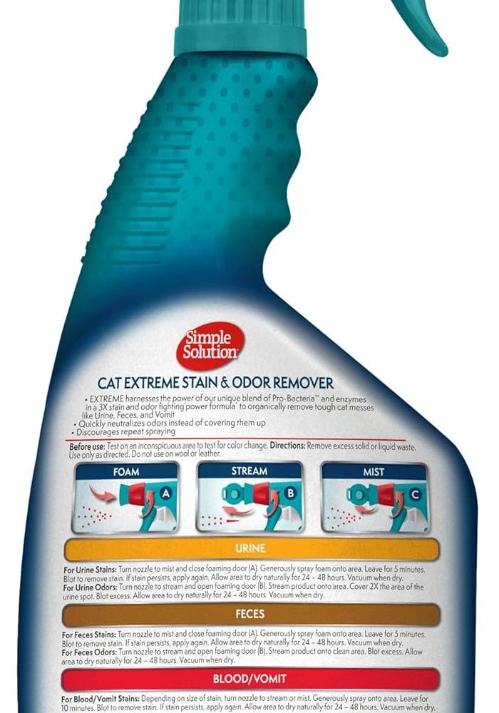 Simple Solution Extreme Cat Stain & Odor Remover Spray, 32 Oz - Image 2