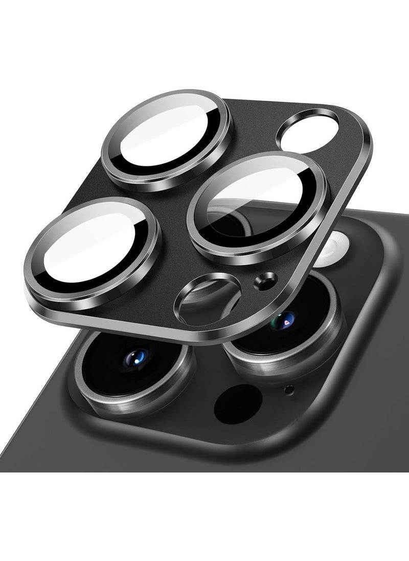 Raxoom Camera Lens Protector for iPhone 15 Pro 6.1-Inch and iPhone 15 Pro Max 6.7-Inch, Full Coverage 9H Tempered Glass Ring Cover, Matte Metal Plate, Case Friendly, 1-Pack (Space Black) - Image 1