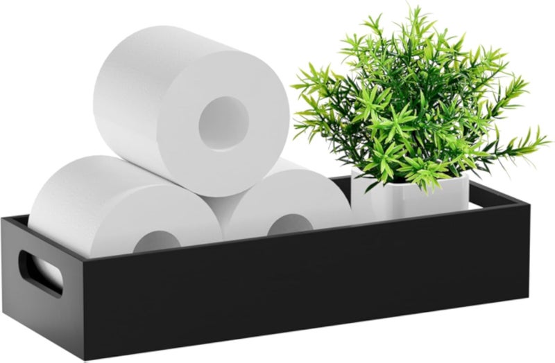 VITVITI Toilet Paper Holder Bamboo Storage, Toilet Paper Holder Bamboo Storage Toilet Paper Toilet Basket Bathroom Tank Toilet Kitchen Counter Organizer (Black)