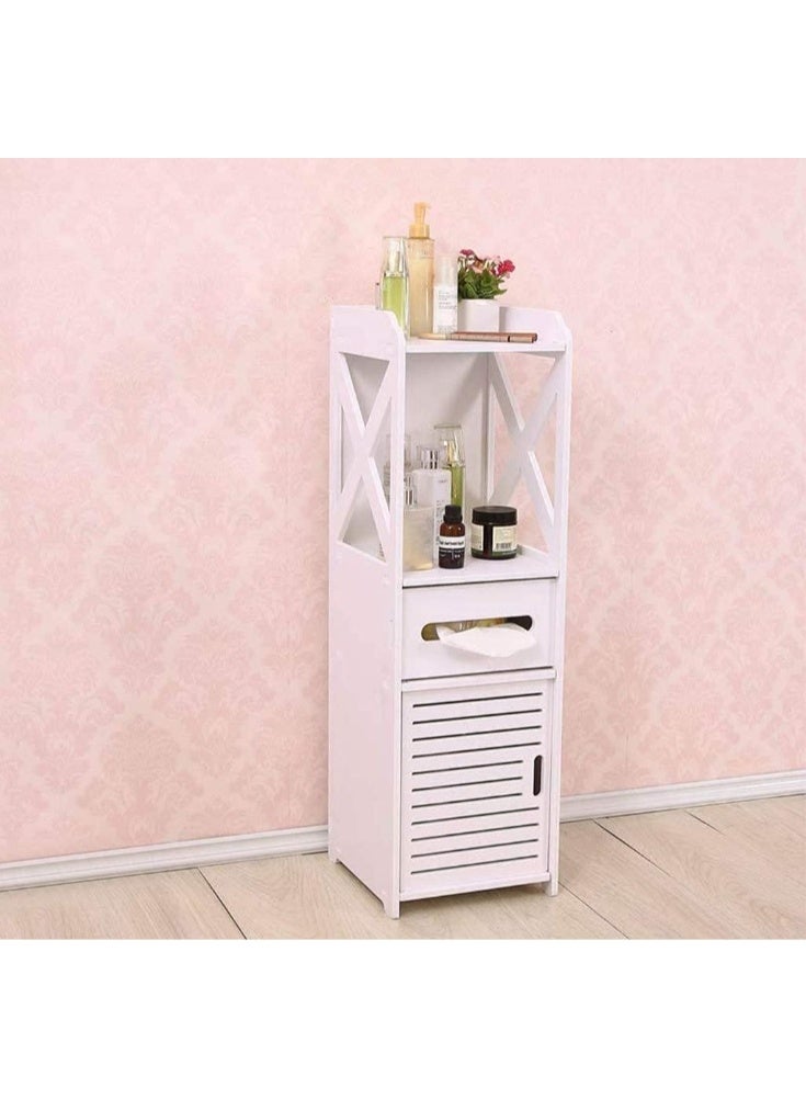 HOME TASTE Bathroom Floor Cabinet 4-Tier Waterproof Storage Organizer with Toilet Paper Holder, Slim Corner Storage Cabinet for Narrow Spaces, Wood Plastic Board, White - Image 3