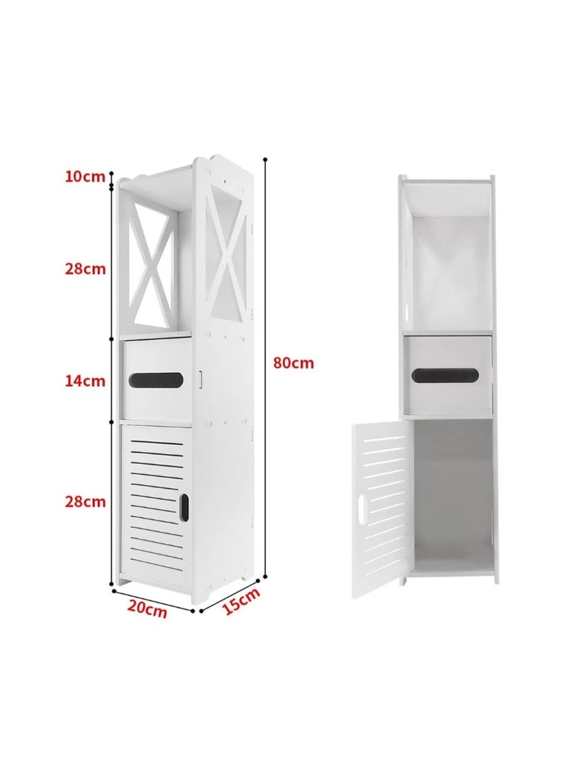 HOME TASTE Bathroom Floor Cabinet 4-Tier Waterproof Storage Organizer with Toilet Paper Holder, Slim Corner Storage Cabinet for Narrow Spaces, Wood Plastic Board, White - Image 5
