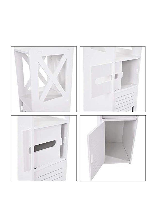 HOME TASTE Bathroom Floor Cabinet 4-Tier Waterproof Storage Organizer with Toilet Paper Holder, Slim Corner Storage Cabinet for Narrow Spaces, Wood Plastic Board, White - Image 2