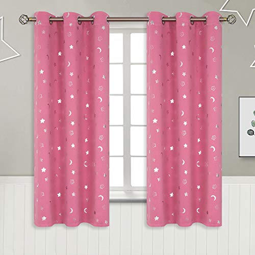BGment BGment Pink Curtains for Girls Bedroom Star and Moon Blackout Curtains for Kids Babys Room 63 Inch Long Thermal Insulated Room Darkening Window Drapes with Grommet for Nursery 2 Panels 42 Wide