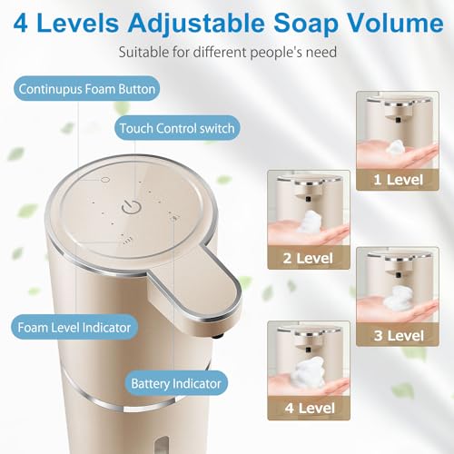 Gotofine Automatic Foaming Soap Dispenser,4-Level Adjustable Foam, Wall Mount,USB Rechargeable,12.8oz/ 380ml,Touchless Hand & Dish Soap Dispenser for Bathroom, Kitchen,Hotel, Restaurant - Image 3