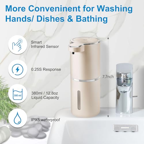 Gotofine Automatic Foaming Soap Dispenser,4-Level Adjustable Foam, Wall Mount,USB Rechargeable,12.8oz/ 380ml,Touchless Hand & Dish Soap Dispenser for Bathroom, Kitchen,Hotel, Restaurant - Image 2