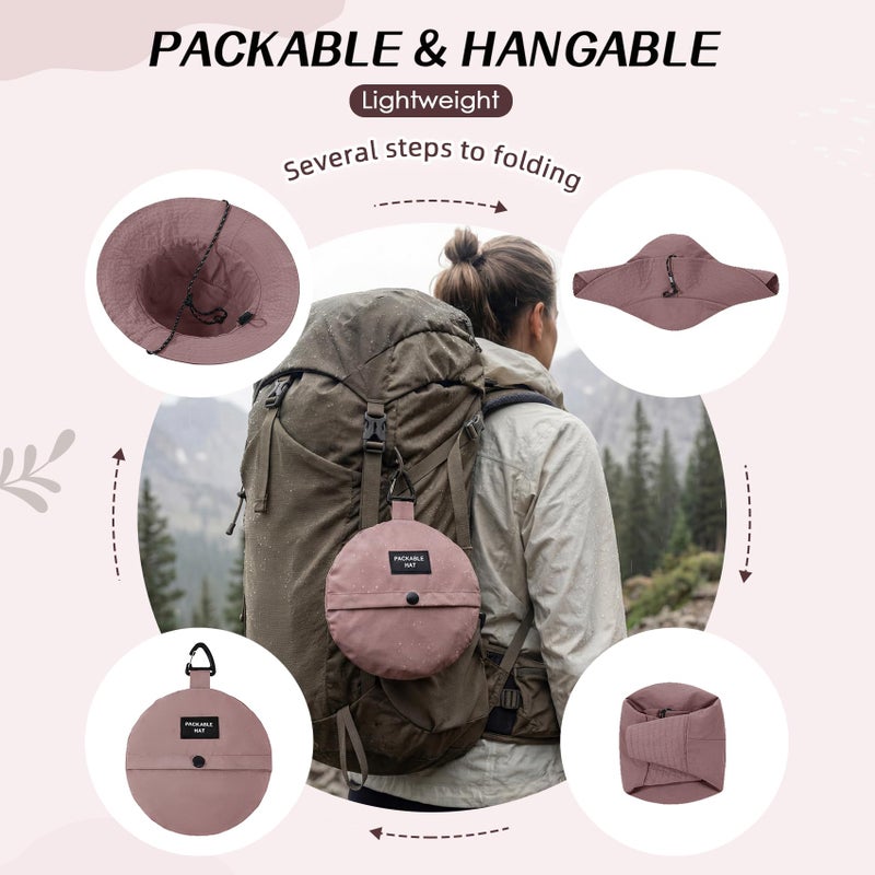Durio Waterproof Bucket Hats for Woman UPF 50+ Sun Hat UV Protection Packable Rain Hats for Women Lightweight Hiking Hat Pink One Size - Image 4