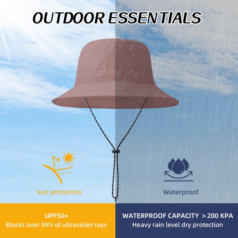 Durio Waterproof Bucket Hats for Woman UPF 50+ Sun Hat UV Protection Packable Rain Hats for Women Lightweight Hiking Hat Pink One Size - Image 2