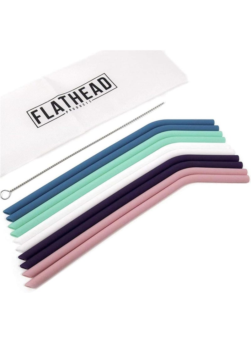 Flathead Products Bent Reusable Silicone Straws (Set of 10) and Cleaning Brush - Flexible, Long, Color Bendy Straws - For 20oz-32oz Tumblers & 30oz Smoothie Cups - Dishwasher Safe, Kid Friendly, and Easy to Clean - Image 5