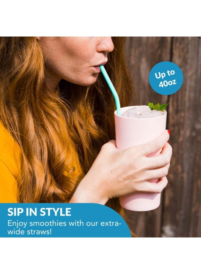 Flathead Products Bent Reusable Silicone Straws (Set of 10) and Cleaning Brush - Flexible, Long, Color Bendy Straws - For 20oz-32oz Tumblers & 30oz Smoothie Cups - Dishwasher Safe, Kid Friendly, and Easy to Clean - Image 3
