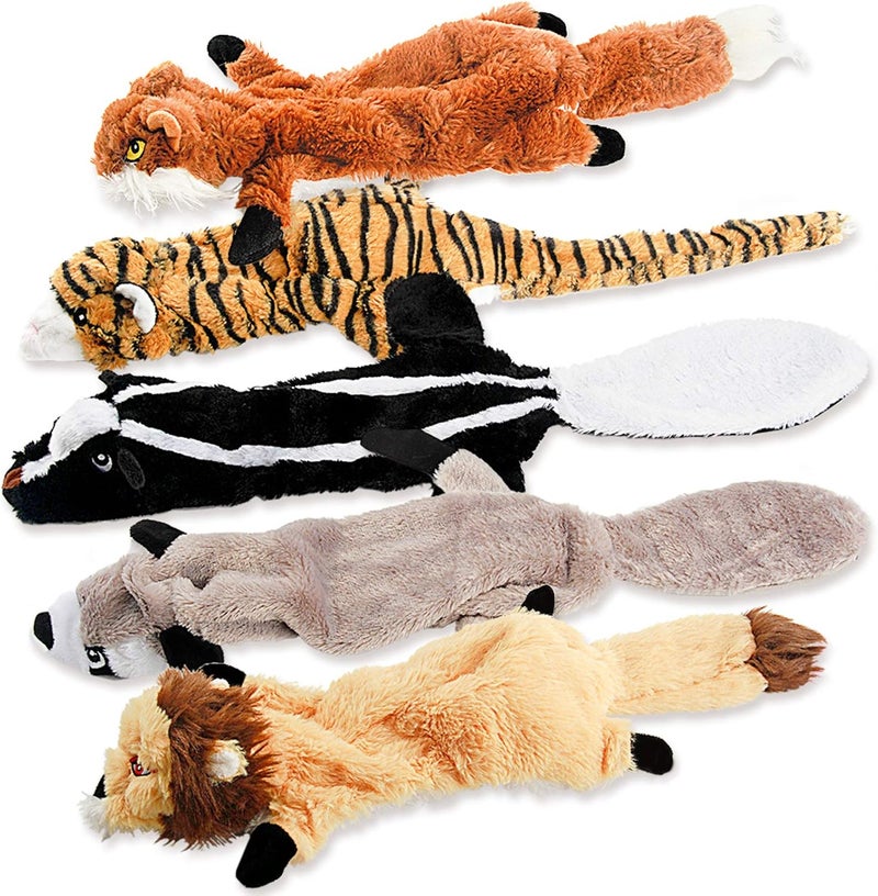FIREOR Dog Squeaky Toys, No Stuffing Plush Dogs Chew Toy for Small Medium Large Breed Chewers, 5 Pack Stuffless Squeak Cute Animal Tough Durable Puppy Teething Chewing Fabric Interactive Pet Birthday Gifts - Image 1