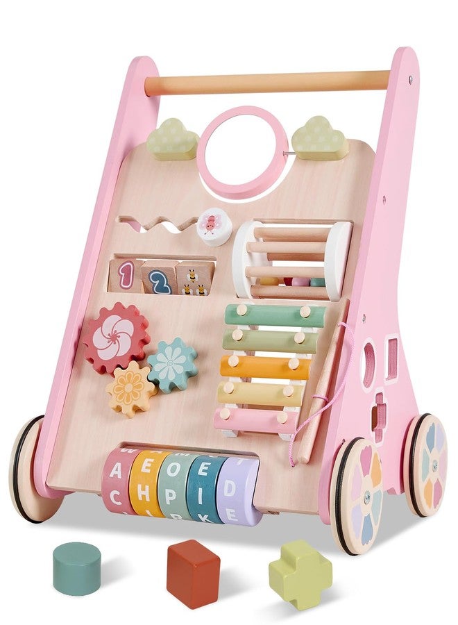 AmazingJoy Wooden Baby Walker Wheels,Baby Push Walker for Babies 12 Months+ Montessori,Toddler Walker Push Toy Wooden Activity Walker for Baby Boy,Walking Toys12 Months+ Learning to Walk - Image 1