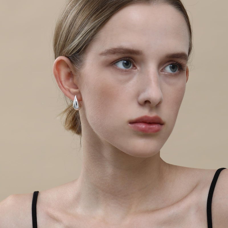 Apsvo Chunky 14K Gold Plated Hoop Earrings for Women, Lightweight Waterdrop Hollow Open Hoops, Hypoallergenic Dupes Earrings - Image 4