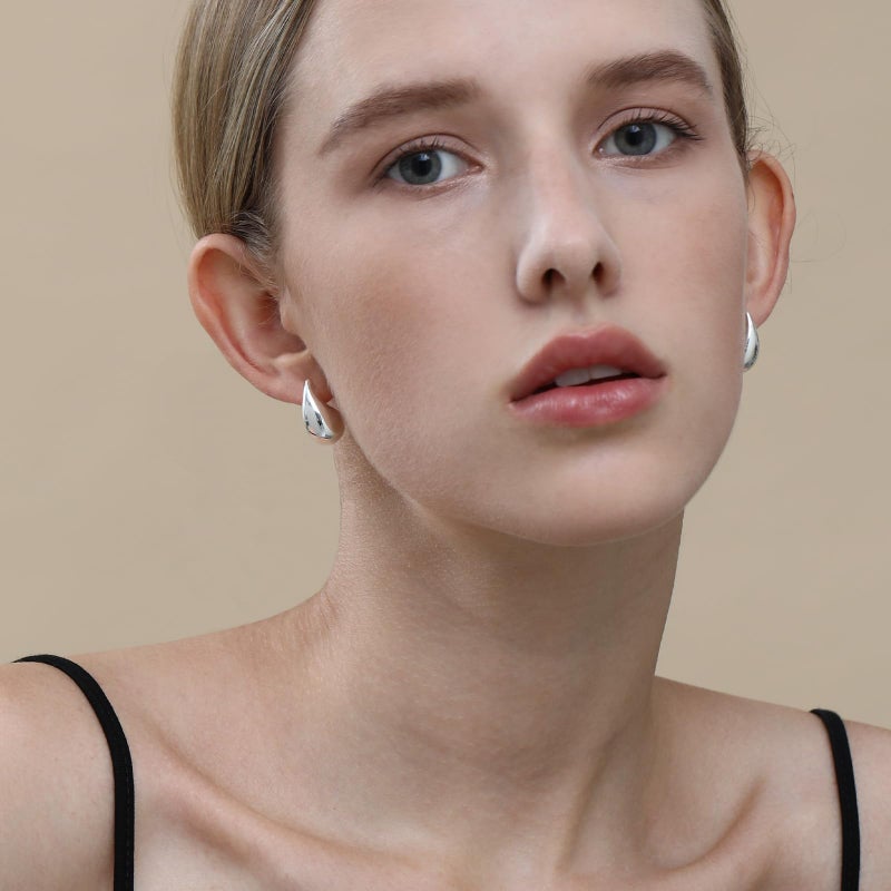 Apsvo Chunky 14K Gold Plated Hoop Earrings for Women, Lightweight Waterdrop Hollow Open Hoops, Hypoallergenic Dupes Earrings - Image 2