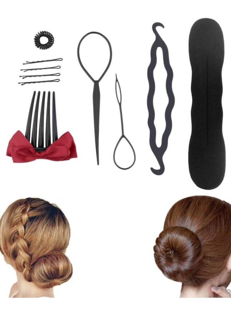 ORiTi مجموعة أدوات تصفيف الشعر من 10 قطع مع إسفنجات ضفائر الشعر على شكل دونات ووسائد رقيقة ومشابك شعر وملاقط ذيل الحصان - Image 1