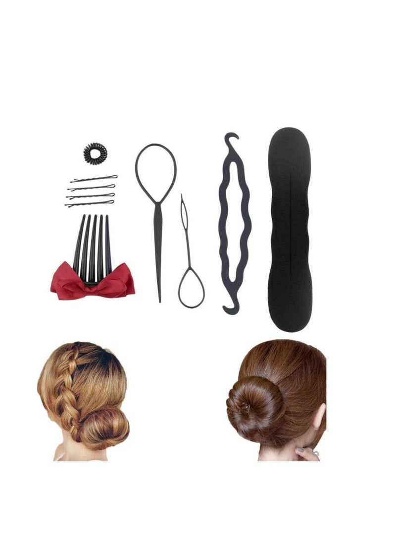 ORiTi مجموعة أدوات تصفيف الشعر من 10 قطع مع إسفنجات ضفائر الشعر على شكل دونات ووسائد رقيقة ومشابك شعر وملاقط ذيل الحصان - Image 2
