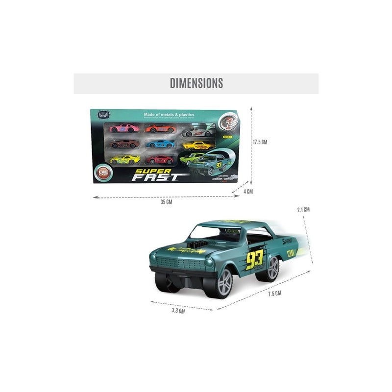 Little Story 8Pcs Slide Die Cast Toy Car Play Set - Image 4