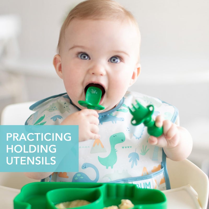Bumkins Baby Utensils Set, Chewtensils Silicone Spoons for Dipping, Self-Feeding, Baby Led Weaning, Trainer Learning, First Stage Eating, Soft Practice Fork and Spoon, Babies 6 Months, Jade Green - Image 2