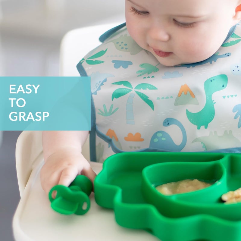 Bumkins Baby Utensils Set, Chewtensils Silicone Spoons for Dipping, Self-Feeding, Baby Led Weaning, Trainer Learning, First Stage Eating, Soft Practice Fork and Spoon, Babies 6 Months, Jade Green - Image 3