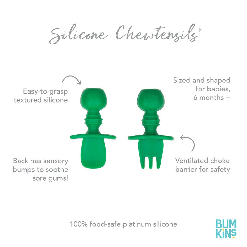 Bumkins Baby Utensils Set, Chewtensils Silicone Spoons for Dipping, Self-Feeding, Baby Led Weaning, Trainer Learning, First Stage Eating, Soft Practice Fork and Spoon, Babies 6 Months, Jade Green - Image 5