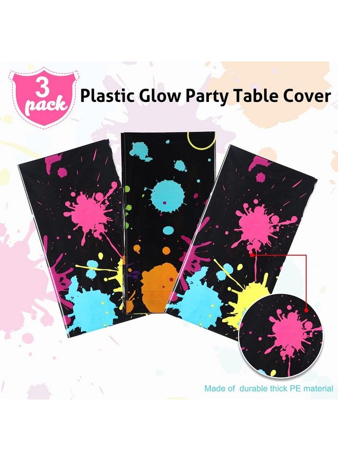 Tatuo Glow Party Table Covers Neon Party Tablecloths 108 X 54 Inch Glow Party Tablecloths Disposable Plastic Neon Glow Table Cloth For Neon Birthday Party Black Light Party Supplies (3 Pieces) - Image 4