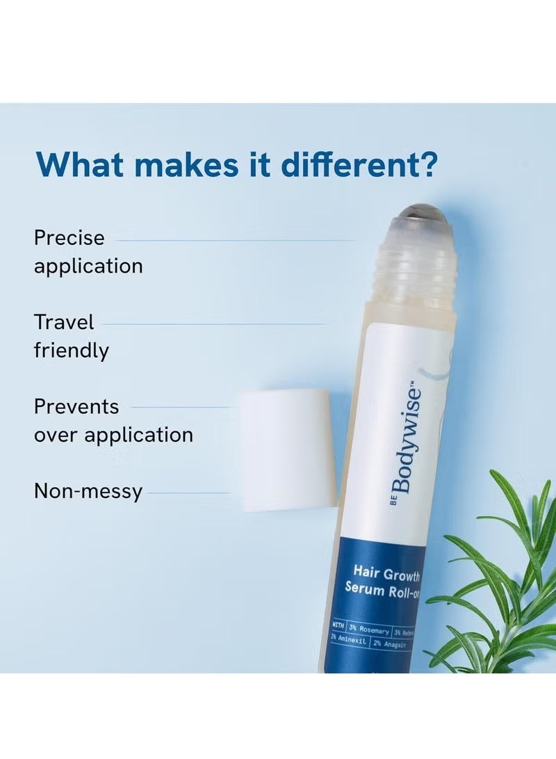 Be Bodywise 3-PACKS Hair Growth Serum Roll On with 3%Rosemary、3%Redensyl 、2% Anagain and 2% Aminexil， Thicker & Stronger Hair，Prevents Hairfall & Stimulates Hair Follicles For All Hair Types 25 ml*3 - Image 4