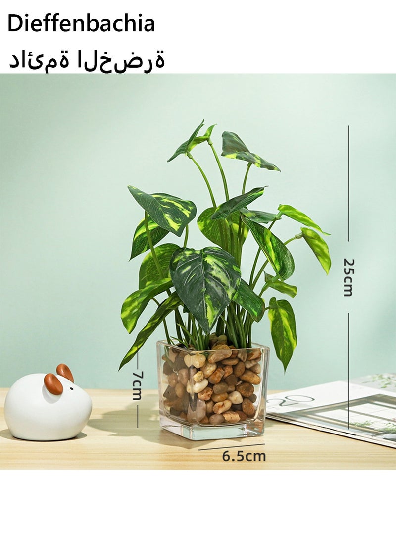 Arabest Creative Artificial Green Plant Dieffenbachia Green Leaves Simulation Potted Plant Home Decor Office Desk Eye-catching Simulation Plant Bonsai  - Image 1