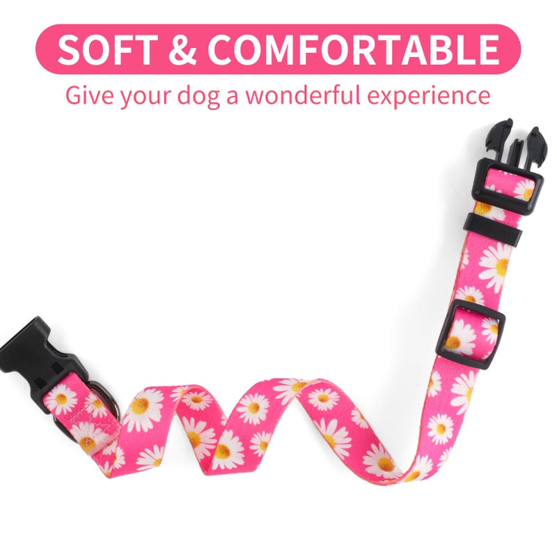 QQPETS Adjustable Soft Dog Collar: Print Flower Pink Multicolor Cute Patterns for XS Small Medium Large Pet Girl Boy Puppy Walking Running Training (S, Small Daisies) - Image 4
