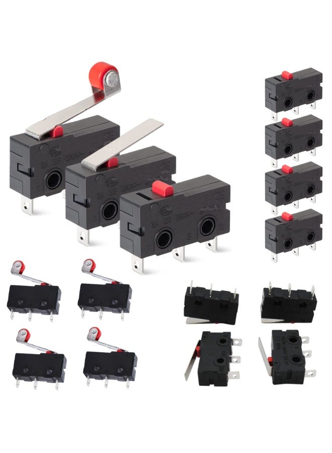 هيدفانا 15 قطعة مفتاح حد صغير 250 فولت تيار متناهي الصغر 5 أمبير SPDT 1NO 1NC مفتاح حد الإغلاق المفتوح عادة KW12-A/B/N، 3 دبابيس مجموعة مفاتيح التبديل الصغيرة اللمسية - Image 1