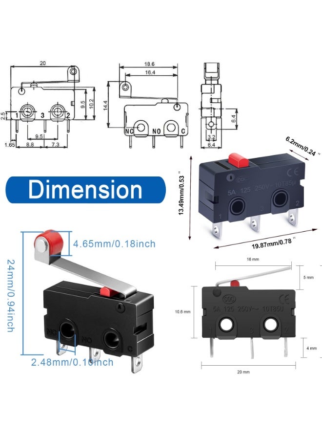 هيدفانا 15 قطعة مفتاح حد صغير 250 فولت تيار متناهي الصغر 5 أمبير SPDT 1NO 1NC مفتاح حد الإغلاق المفتوح عادة KW12-A/B/N، 3 دبابيس مجموعة مفاتيح التبديل الصغيرة اللمسية - Image 4