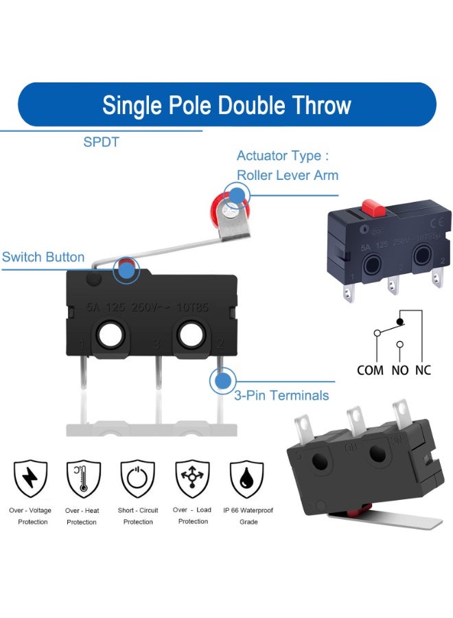 هيدفانا 15 قطعة مفتاح حد صغير 250 فولت تيار متناهي الصغر 5 أمبير SPDT 1NO 1NC مفتاح حد الإغلاق المفتوح عادة KW12-A/B/N، 3 دبابيس مجموعة مفاتيح التبديل الصغيرة اللمسية - Image 2