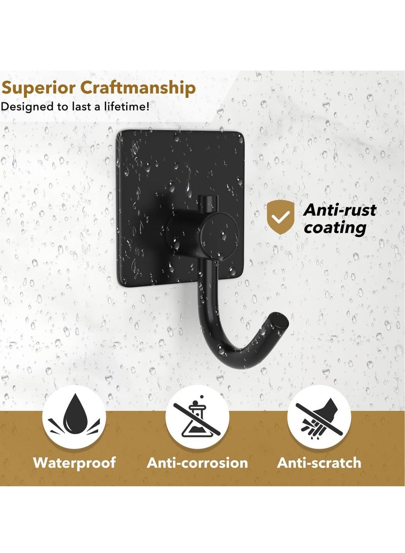 4 Packs Heavy Duty Stick On Wall and Door Hooks for Hanging Bathroom Towel Hooks and Kitchen Hallway Sticky Black Hooks Coat Hooks Robe Hook Wall Mounted Stainless Rustproof  - Image 1