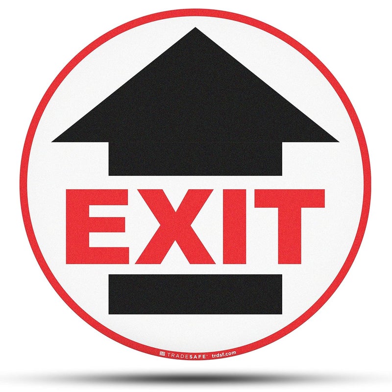 TRADESAFE Exit Anti-Slip Floor Sticker - Emergency Exit Sign Floor Decal, Peel and Stick Adhesive Vinyl Sign, ANSI-Compliant, 17” Diameter Round Sticker - Image 1