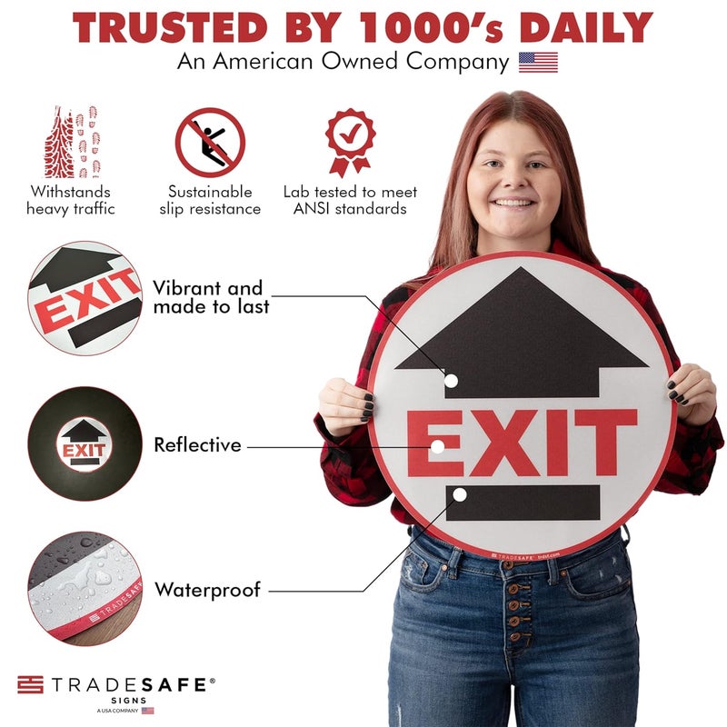 TRADESAFE Exit Anti-Slip Floor Sticker - Emergency Exit Sign Floor Decal, Peel and Stick Adhesive Vinyl Sign, ANSI-Compliant, 17” Diameter Round Sticker - Image 2