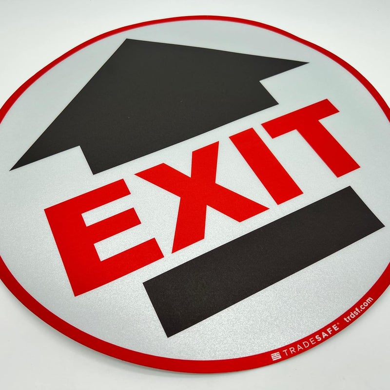 TRADESAFE Exit Anti-Slip Floor Sticker - Emergency Exit Sign Floor Decal, Peel and Stick Adhesive Vinyl Sign, ANSI-Compliant, 17” Diameter Round Sticker - Image 3