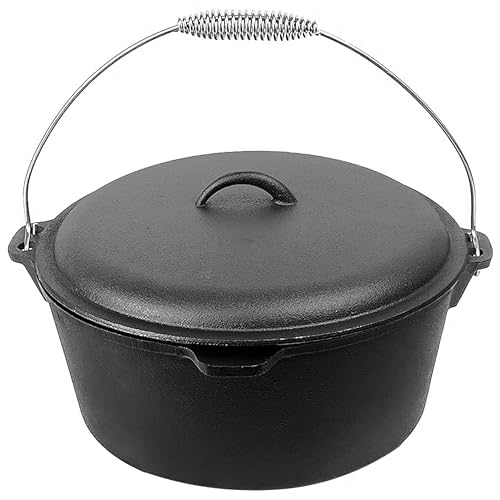Cuisiland 9 Quart Cast Iron Dutch Oven with Dome Lid  Bail Handle  PreSeasoned Campfire Pot for Outdoor Cooking Baking Braising  Stews  HeavyDuty EvenHeat Casserole Pot for Camping  Home Use