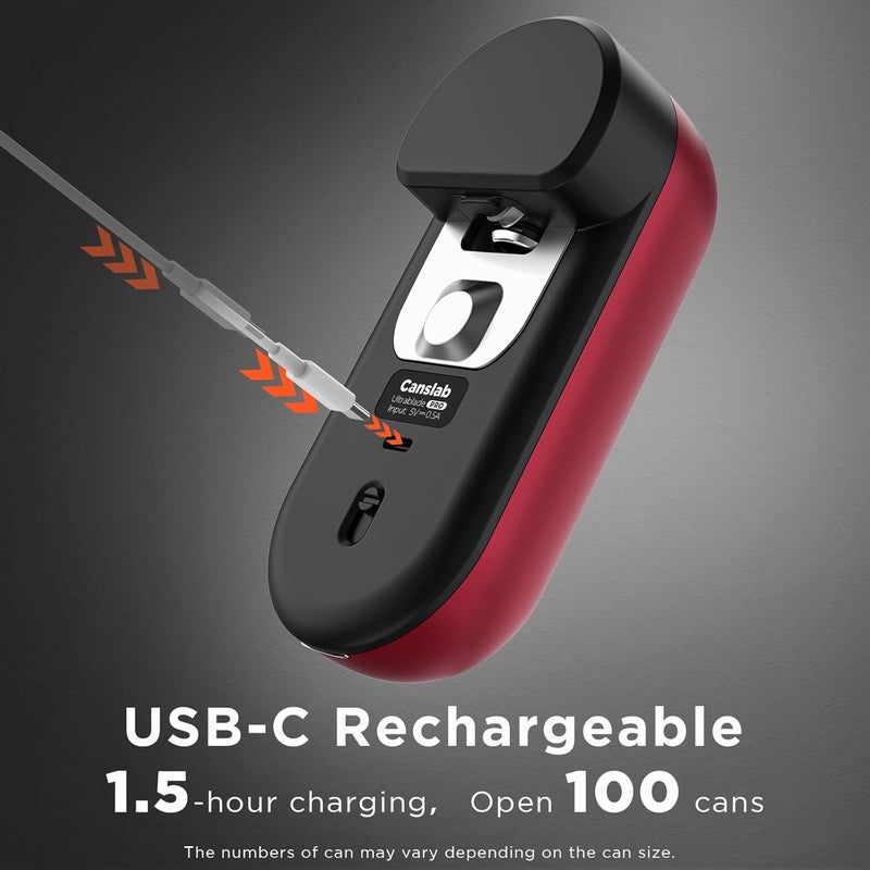 Canslab Turbo - Auto Shut Off Rechargeable Electric Can Openers - LED Battery Display USB Automatic Can Openerfor Kitchen for Seniors with Arthritis - One Touch Side Cut Can Opener Smooth Edge, Red - Image 3