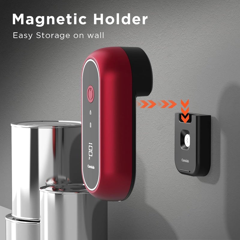 Canslab Turbo - Auto Shut Off Rechargeable Electric Can Openers - LED Battery Display USB Automatic Can Openerfor Kitchen for Seniors with Arthritis - One Touch Side Cut Can Opener Smooth Edge, Red - Image 5