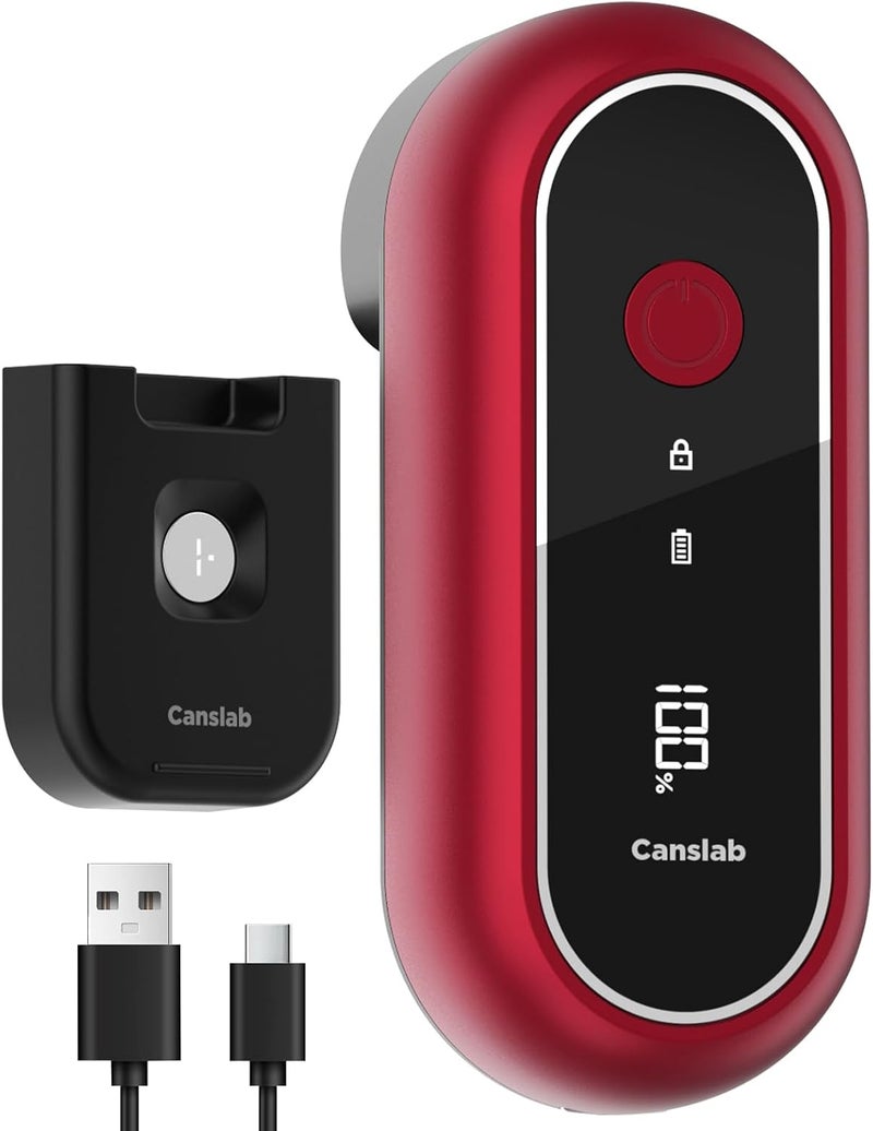 Canslab Turbo - Auto Shut Off Rechargeable Electric Can Openers - LED Battery Display USB Automatic Can Openerfor Kitchen for Seniors with Arthritis - One Touch Side Cut Can Opener Smooth Edge, Red - Image 1