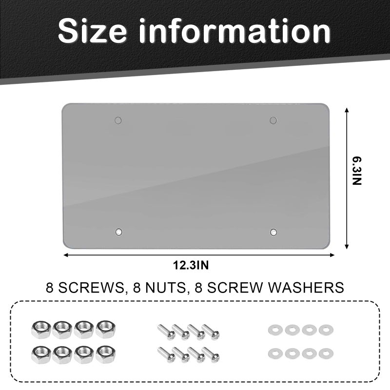 Wanheart Flat License Plate Cover Set 2 Pack Clear â€“ Frameless ABS Protector for Standard 12Ã—6 US Plates, Scratch UV Resistant Plate Cover with Screws Caps, Front Rear Car Accessories (Gray) - Image 3