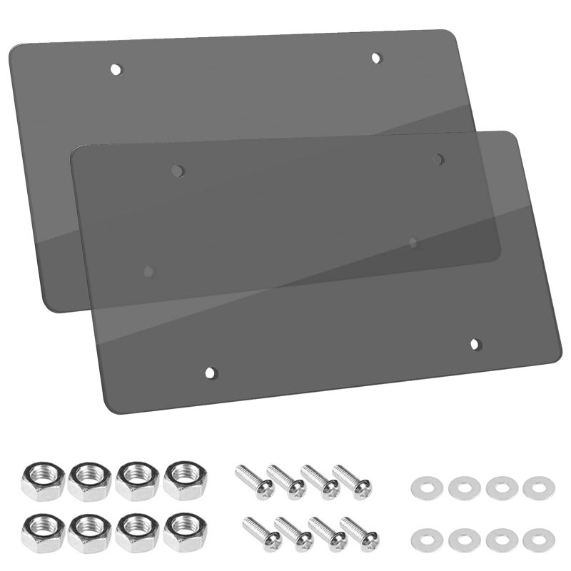 Wanheart Flat License Plate Cover Set 2 Pack Clear â€“ Frameless ABS Protector for Standard 12Ã—6 US Plates, Scratch UV Resistant Plate Cover with Screws Caps, Front Rear Car Accessories (Gray) - Image 1